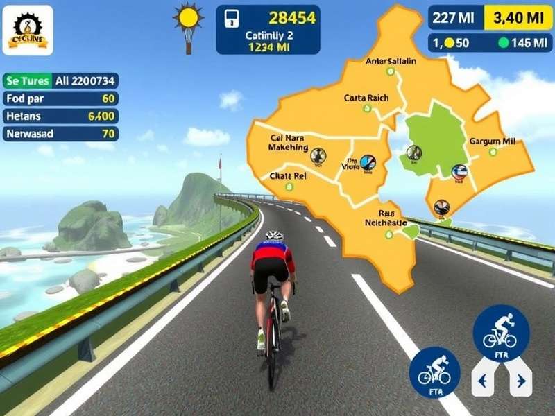 Goa Cycling Challenge gameplay showing cyclist on coastal road